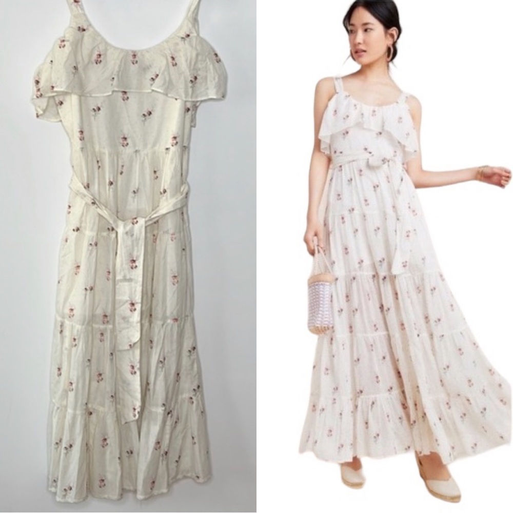 PAIGE Cream Floral Ruffle Maxi Dress